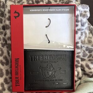 True Religion Black Embossed Leather Bi-Fold Wallet